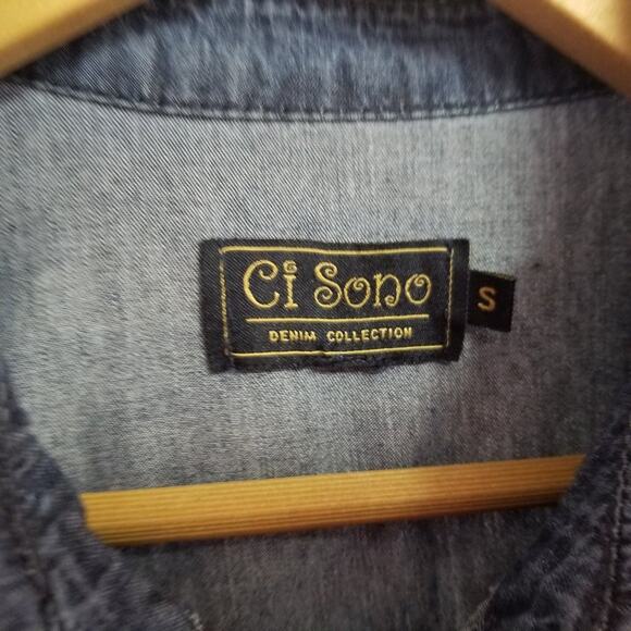 Ci Sono Blue Denim Jeans Top Red Blue Green Embroidered Size S - Picture 6 of 6